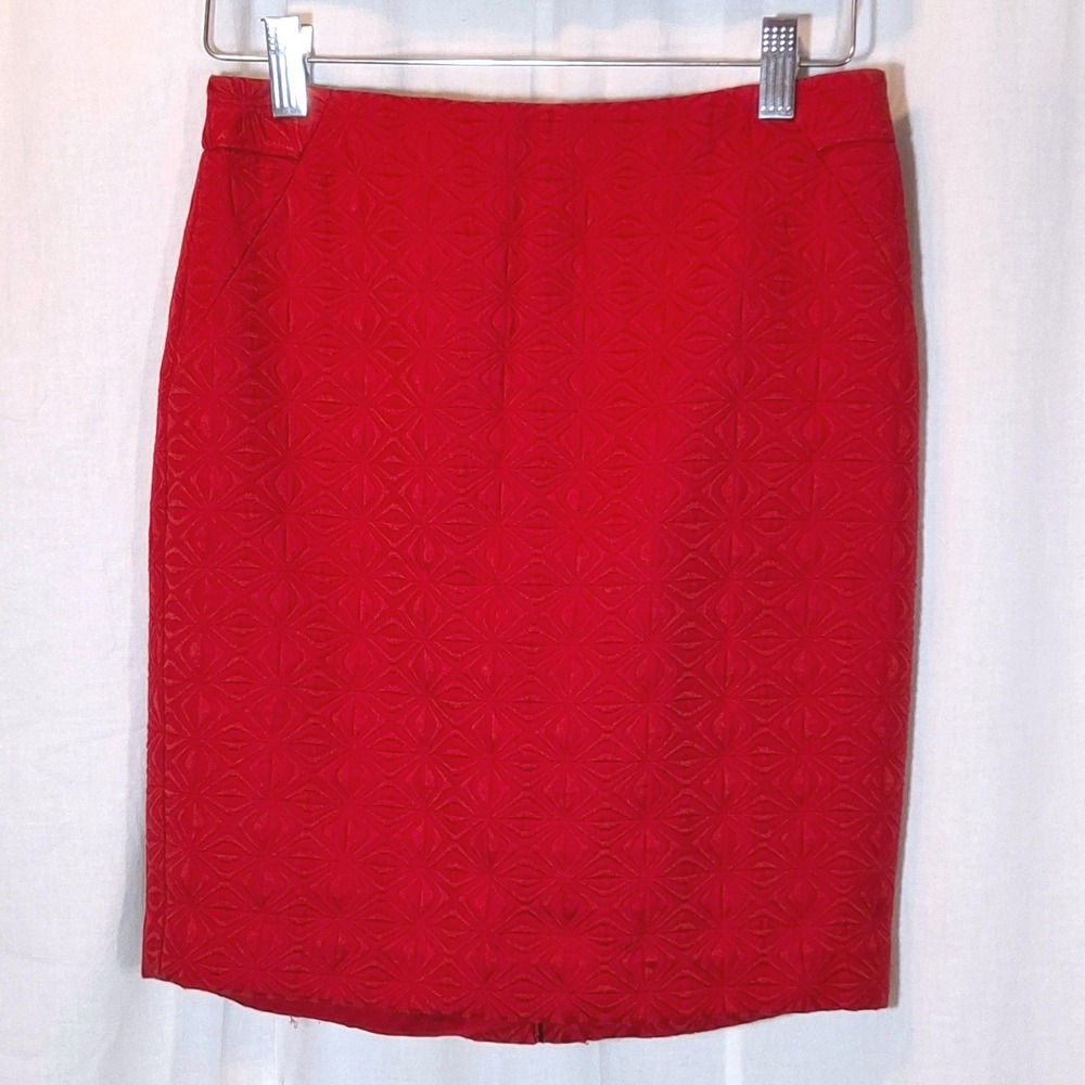 The Limited Pencil Skirt Womens 0 Red Excellent Jacquard Geometric Mini